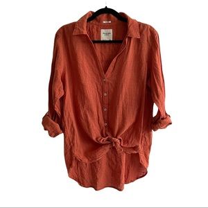 ABERCROMBIE & FITCH Boyfriend Fit Cotton Button Front Long Sleeve Shirt Rust XL